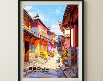 Seoul South Korea Bukchon Hanok Village Travel Poster & Wall Art Poster Print