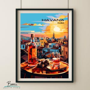 Póster de viaje y arte mural de La Habana, Cuba: Ron y puros