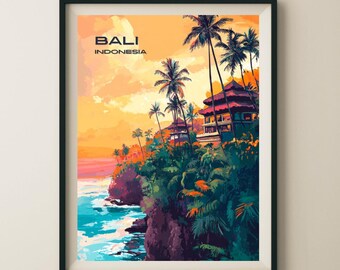 Denpasar Bali Coastal View Travel Poster & Wall Art Poster Print