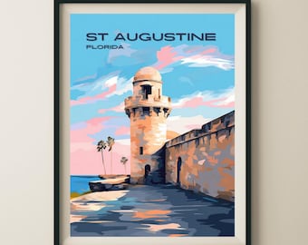 St Augustine Florida Castillo de San Marcos Travel Poster & Wall Art Poster Print