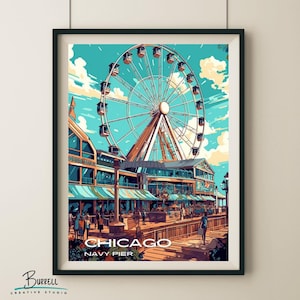 Chicago Illinois Festliches Navy Pier Reiseplakat & Wandkunst 2013 Plakat-Druck