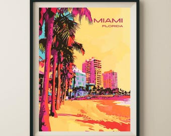 Miami Florida Beach Travel Poster & Wall Art Poster Print