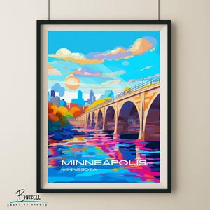 Minneapolis Minnesota Stone Arch Bridge Travel Poster & Wall Art Poster Print
