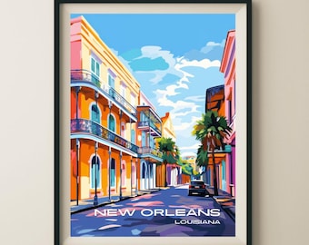 New Orleans Louisiana French Quarters Travel Poster & Wall Art Poster Print