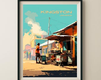 Kingston Jamaica Street Vendor Travel Poster & Wall Art Poster Print