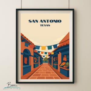 San Antonio Texas Market Square Travel Poster & Wall Art Poster Print