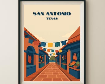 San Antonio Texas Market Square Travel Poster & Wall Art Poster Print