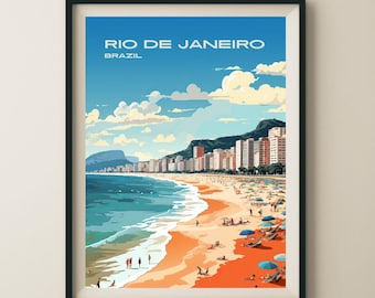 Rio Brazil Copacabana Beach Travel Poster & Wall Art Poster Print