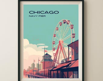 Chicago Chicago Navy Pier Reiseplakat - Wandkunst Posterdruck