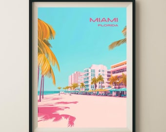 Miami Florida Beach View Travel Poster & Wall Art Poster Print