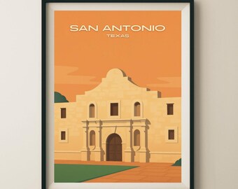 San Antonio Texas Alamo Travel Poster & Wall Art Poster Print