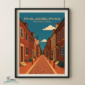 Affiche de voyage Elfreths Alley de Philadelphie en Pennsylvanie et impression d'affiche d'art mural