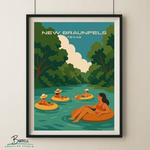 New Braunfels Texas River Tubing Travel Poster & Wall Art Poster Print