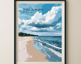 Reseposter med kustutsikt i Tallinn, Estland och väggkonst