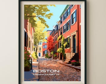 Boston Massachusetts Beacon Hill Neighborhood Travel Poster & Wall Art Poster Print