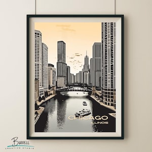 Chicago Illinois River North Travel Poster & Wall Art Poster Print