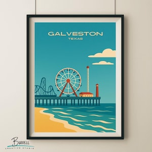 Galveston Texas Pleasure Pier Travel Poster & Wall Art Poster Print