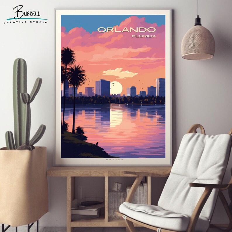 Print Rolnondo Orlando Skyline Wall Art Poster Print Orlando Florida Travel Poster ...