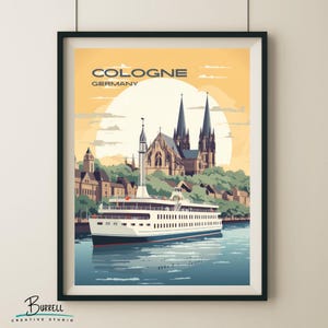 Colônia Alemanha Cruzeiro no Rio Reno Cartaz de viagem e pôster de arte de parede