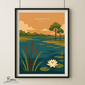 Waco Texas Lake Wetlands View Travel Poster & Wall Art Poster Print