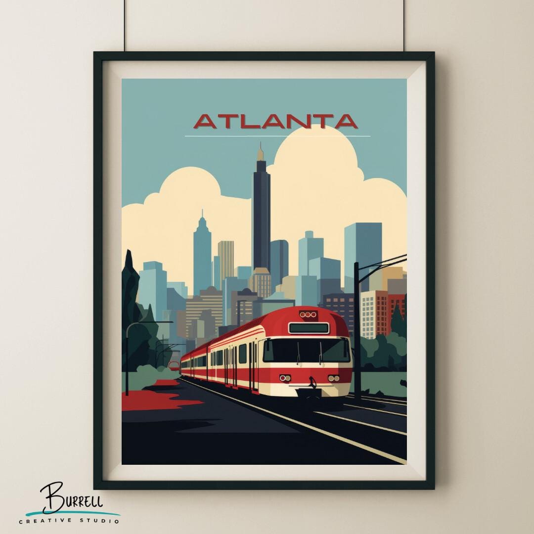 Atlanta Georgia Skyline Travel Poster & Wall Art Poster Print