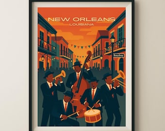 New Orleans Louisiana Bourbon Street Jazz Travel Poster & Wall Art Poster Print