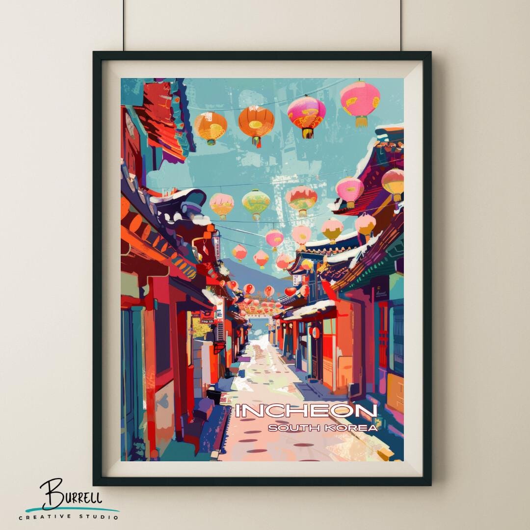 Incheon South Korea Chinatown Travel Poster & Wall Art Poster Print