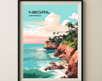 Negril Jamaica Cliffs Travel Poster & Wall Art Poster Print