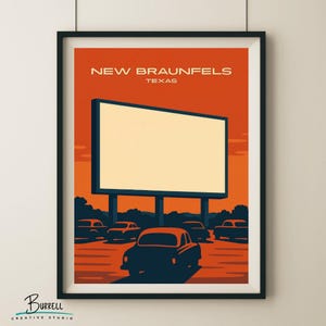New Braunfels Texas Drive In Movie Travel Poster & Wall Art Poster Print