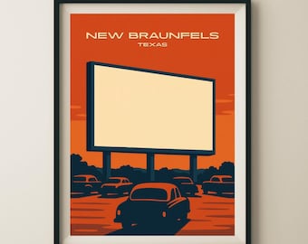 New Braunfels Texas Drive In Movie Travel Poster & Wall Art Poster Print