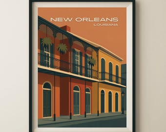 New Orleans Louisiana Vintage French Quarters Travel Poster & Wall Art Poster Print
