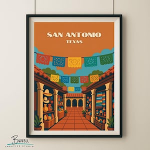 San Antonio Texas Historic Market Square Travel Poster & Wall Art Poster Print