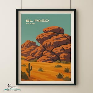 El Paso Texas Hueco Tanks Travel Poster & Wall Art Poster Print