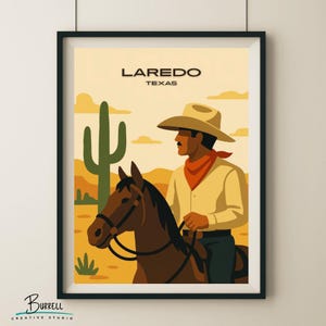 Laredo Texas Cowboy Culture Travel Poster & Wall Art Poster Print