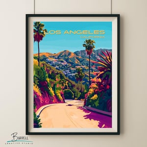Los Angeles California Scenic Mountains Travel Poster & Wall Art Poster Print