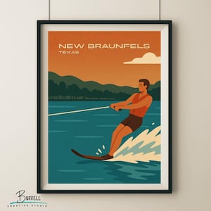 New Braunfels Texas Water Sports Travel Poster & Wall Art Poster Print