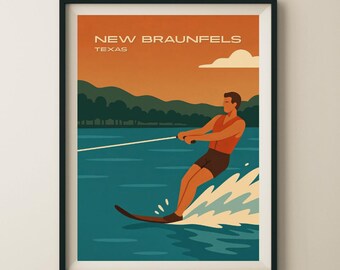 New Braunfels Texas Water Sports Travel Poster & Wall Art Poster Print
