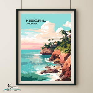 Póster de viaje y arte mural de los acantilados de Negril, Jamaica