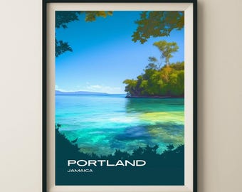 Port Antonio Jamaica Pellew Island Travel Poster & Wall Art Poster Print