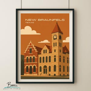 New Braunfels Texas Historic Architecture Travel Poster & Wall Art Poster Print