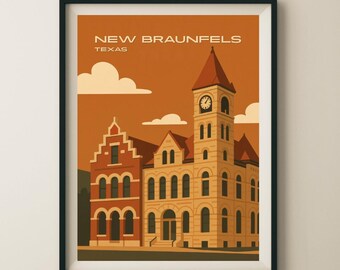 New Braunfels Texas Historic Architecture Travel Poster & Wall Art Poster Print