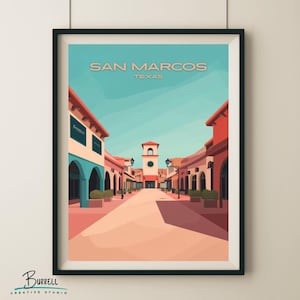San Marcos Texas Shopping Mall Travel Poster & Wall Art Poster Print