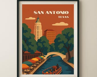 San Antonio Texas Riverwalk Tour Travel Poster & Wall Art Poster Print