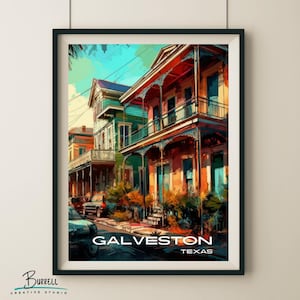 Galveston Texas Antique Home Travel Poster & Wall Art Poster Print