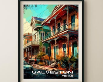 Galveston Texas Antique Home Travel Poster & Wall Art Poster Print