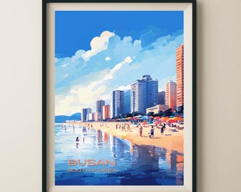 Busan South Korea Haeundae Beach Travel Poster & Wall Art Poster Print