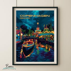Póster de viaje y póster de arte mural del Jardín Tivoli de Copenhague, Dinamarca