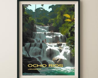 Ocho Rios Jamaica Dunn&#39;s River Falls Travel Poster & Wall Art Poster Print