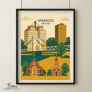 Waco Texas Unique Attractions Travel Poster & Wall Art Poster Print