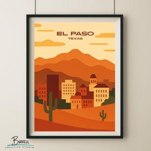 El Paso Texas City Scenery Travel Poster & Wall Art Poster Print